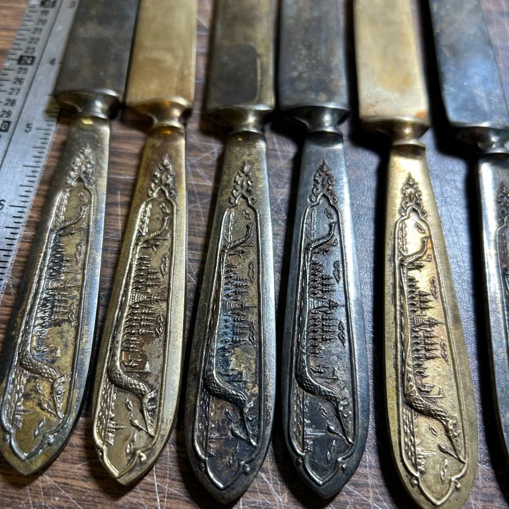 Vintage Brass Flatware Dragon Viking Ship Design Set of 6 Dinner Butter Knives